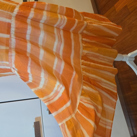 WILLA STORY Ruffled Cotton Peasant Boho Striped Dress Peachy Orange Size Large - Picture 9 of 12